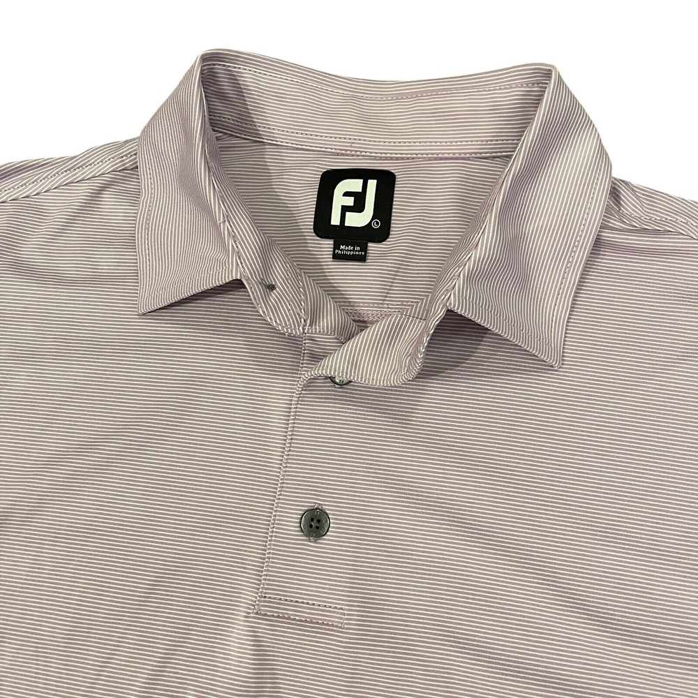 FootJoy Polo Shirt Mens Large Purple Micro‎ Stripe Short Sleeve Golf Performance